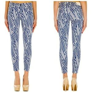 Joe Jeans Geometric Blue and White Cropped Pants
